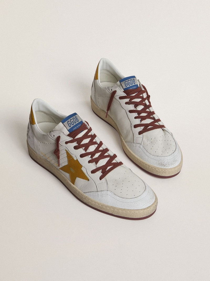 Golden Goose Men's Ball Star in white nappa leather with yellow animal-print leather star and heel tab outlook