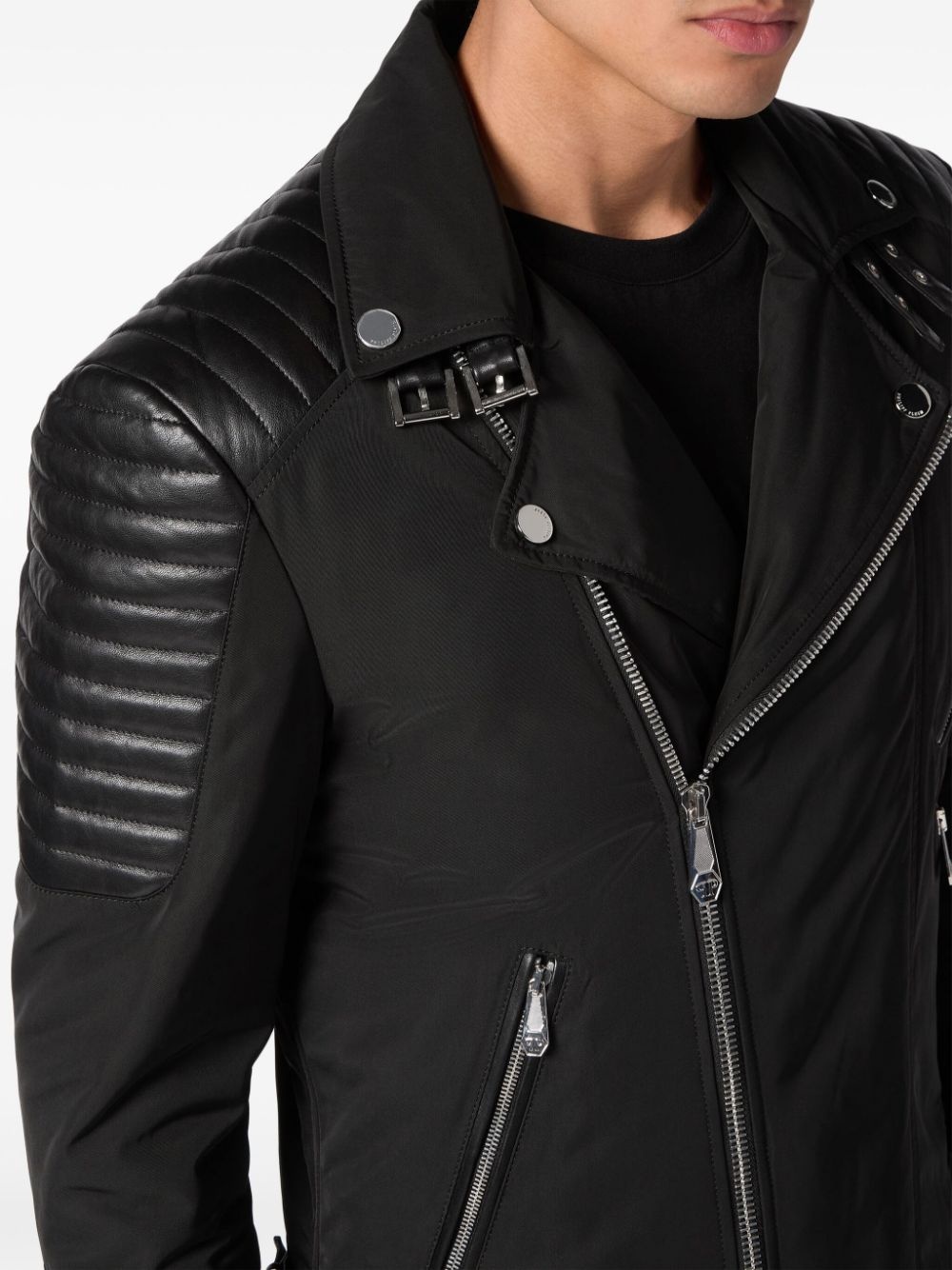 padded-detail leather biker jacket - 6