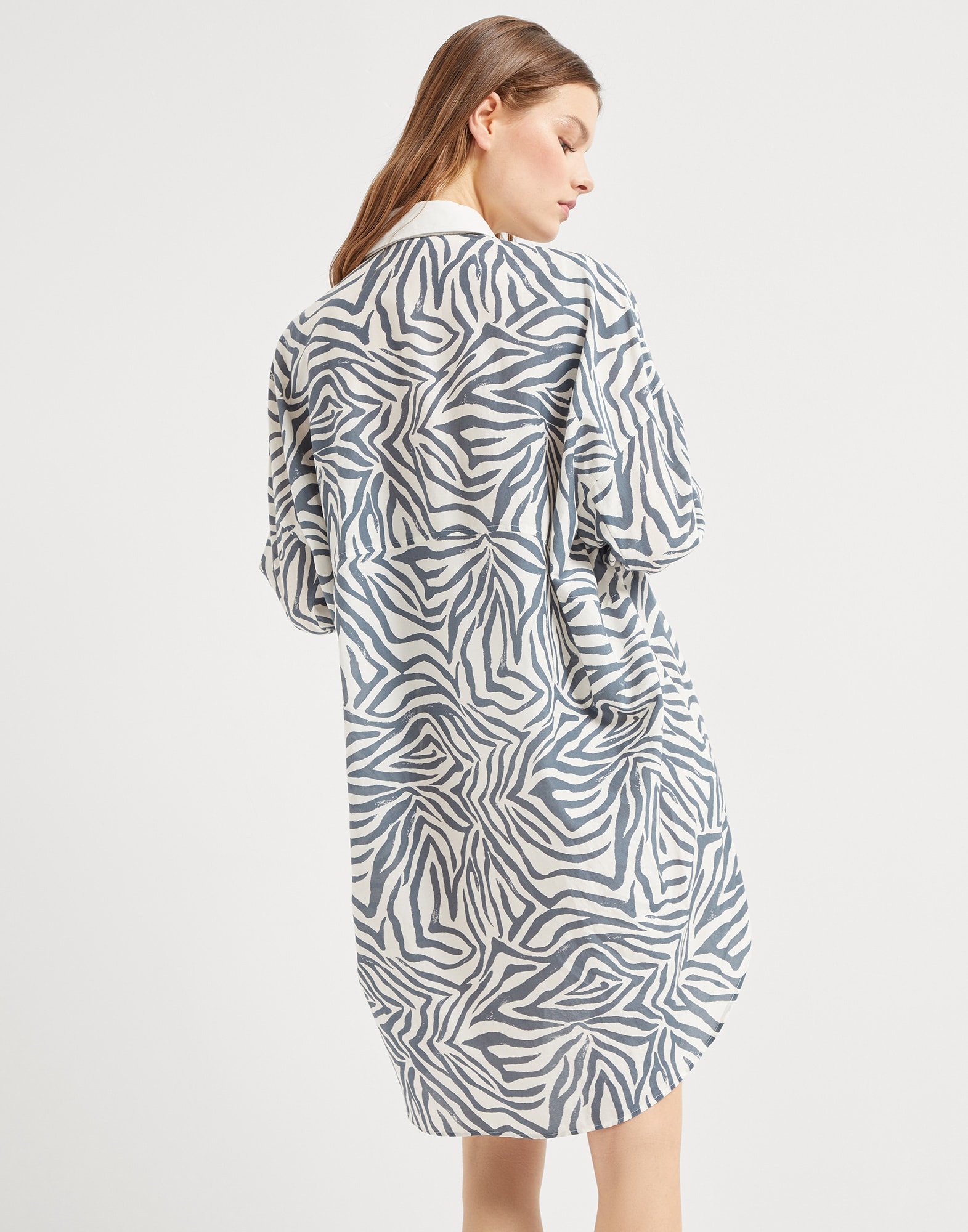 Cotton and silk ethnic print poplin shirt dress with monili - 2