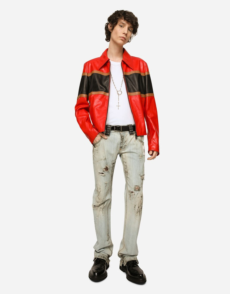 Washed dirty denim jeans with rips 5