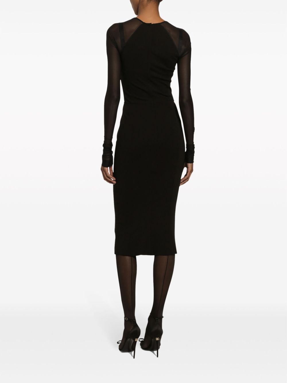 tulle-sleeve midi dress - 4
