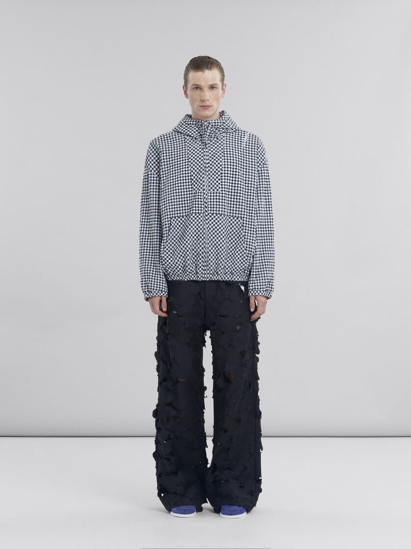 Marni BLACK AND WHITE CHECKED SEERSUCKER HOODED JACKET outlook