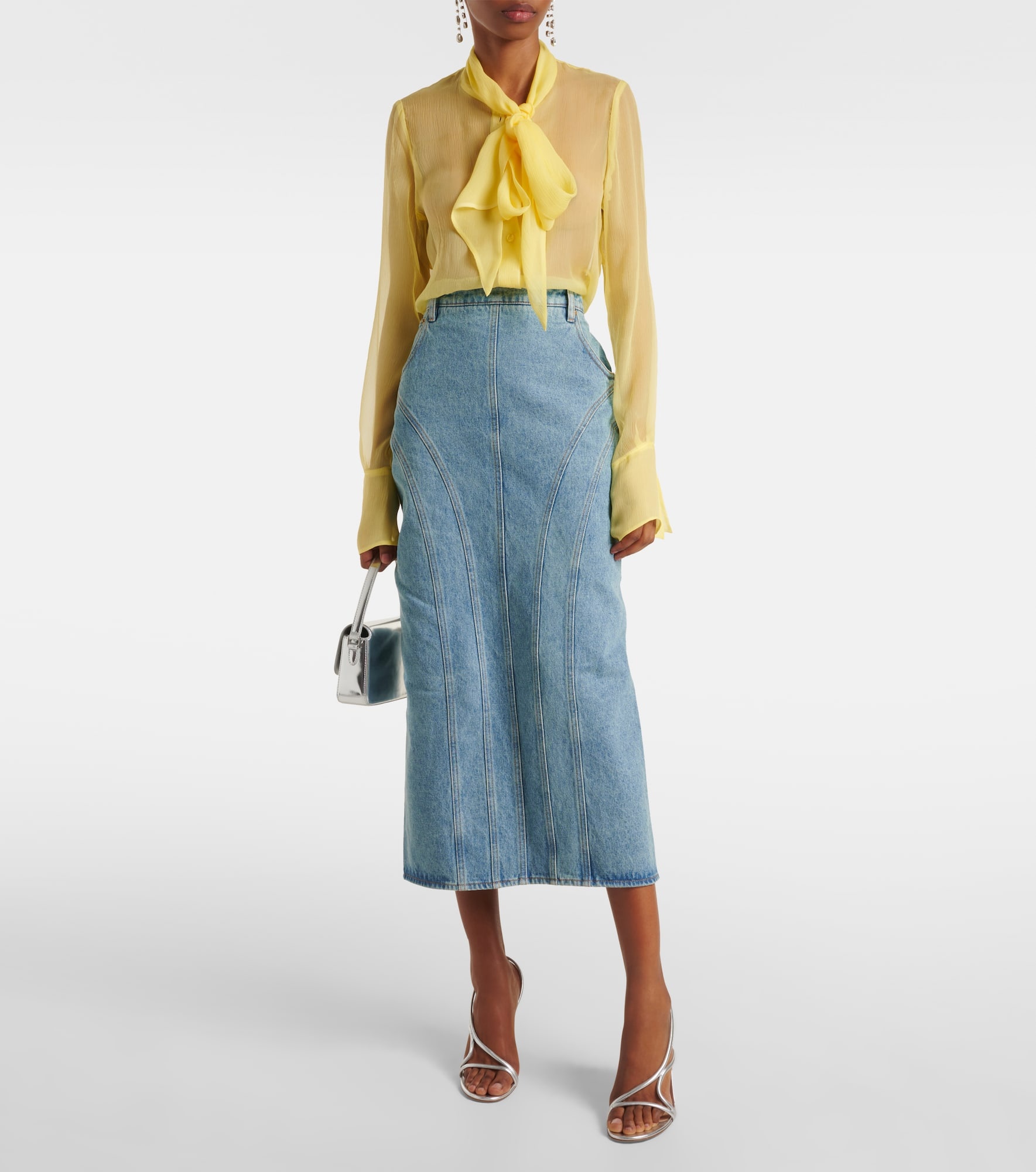 Sheer tie-neck silk chiffon blouse - 2