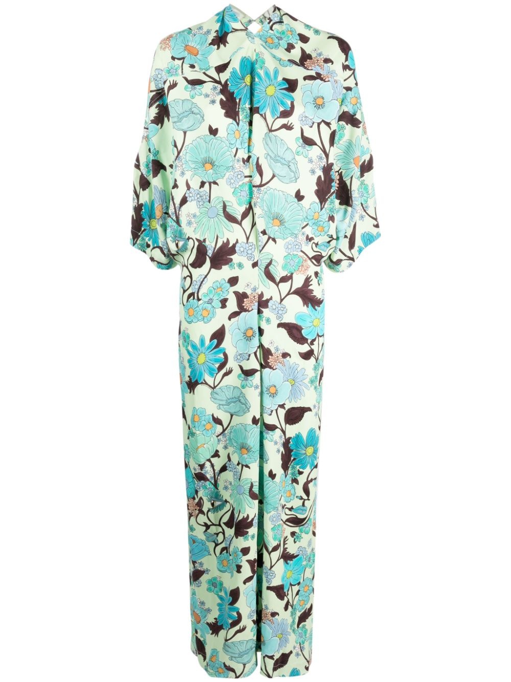 Garden-print crepe long dress - 1