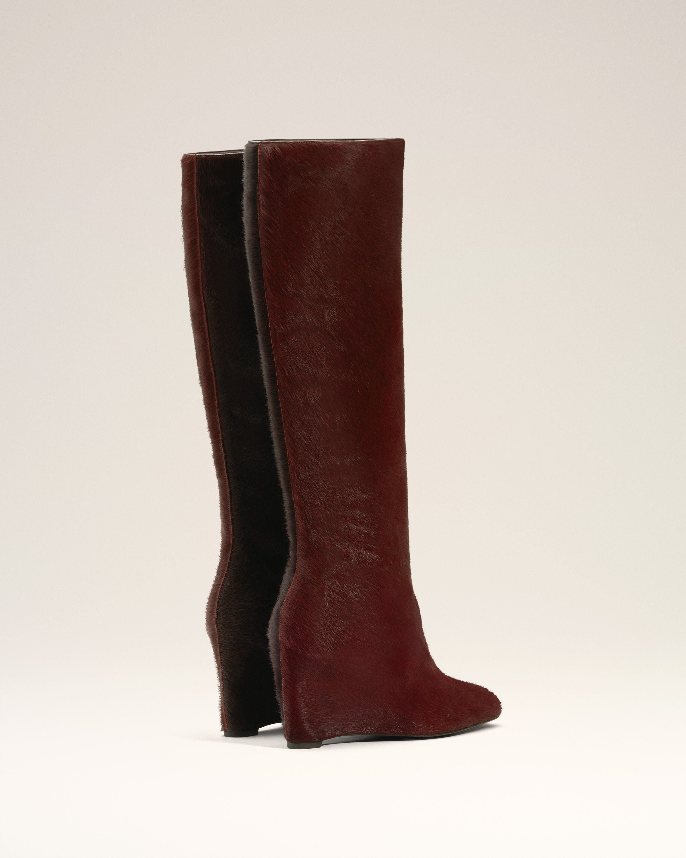BURGUNDY LEATHER BICOLOR KNEE HIGH BOOTS - 3