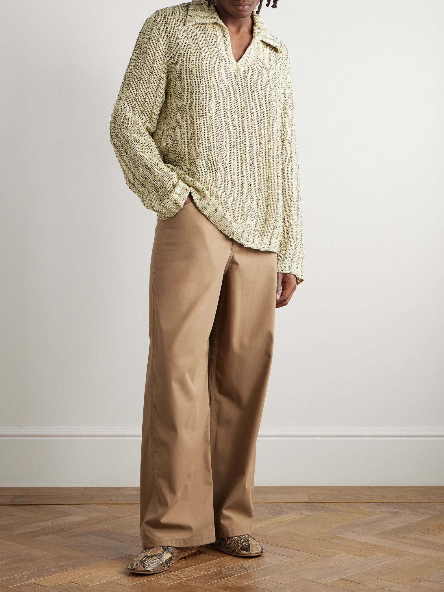 Carpenter Straight-Leg Leather-Trimmed Cotton-Twill Trousers Beige - 2