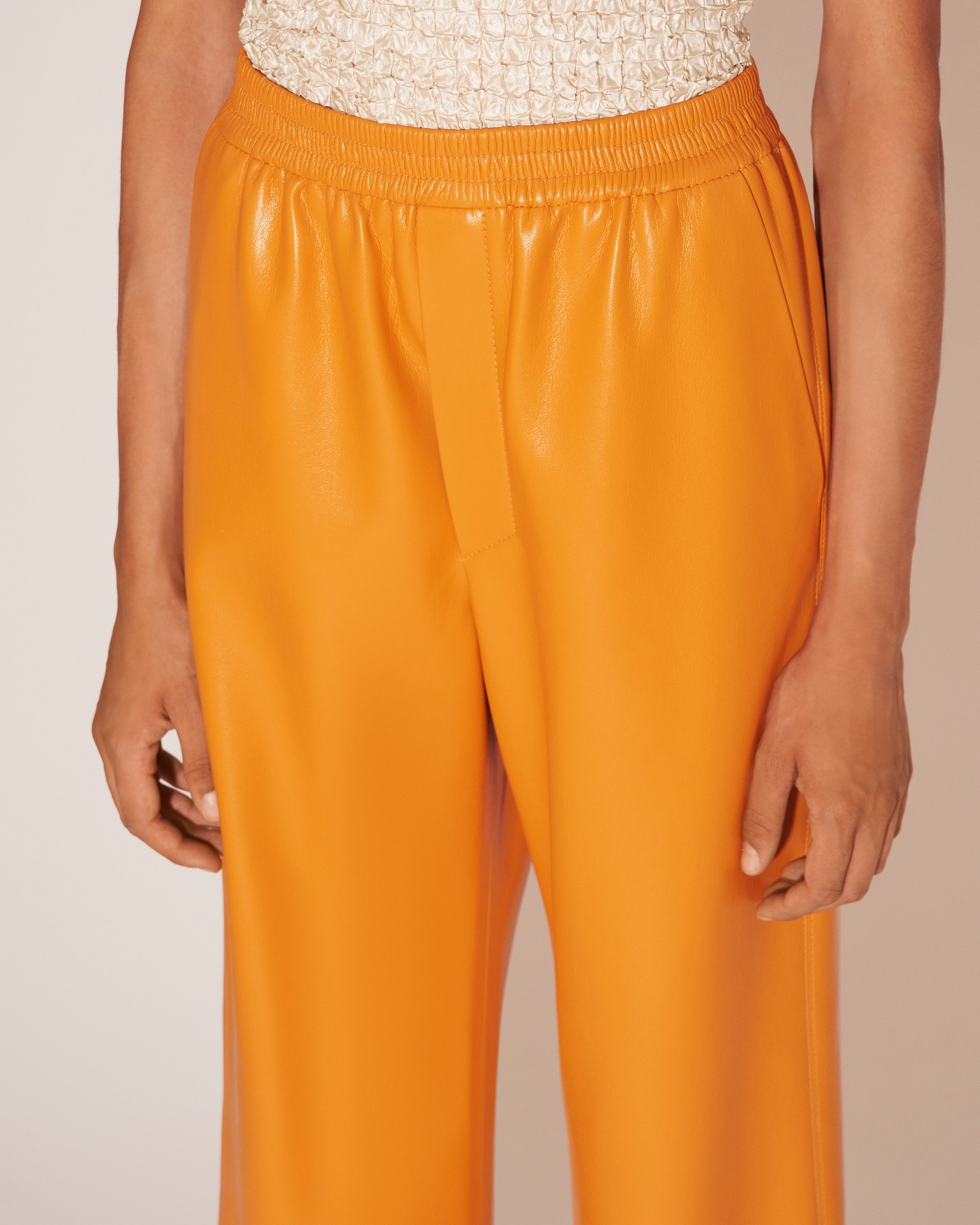 ODESSA - Vegan leather kick-flare pants - Orange - 5