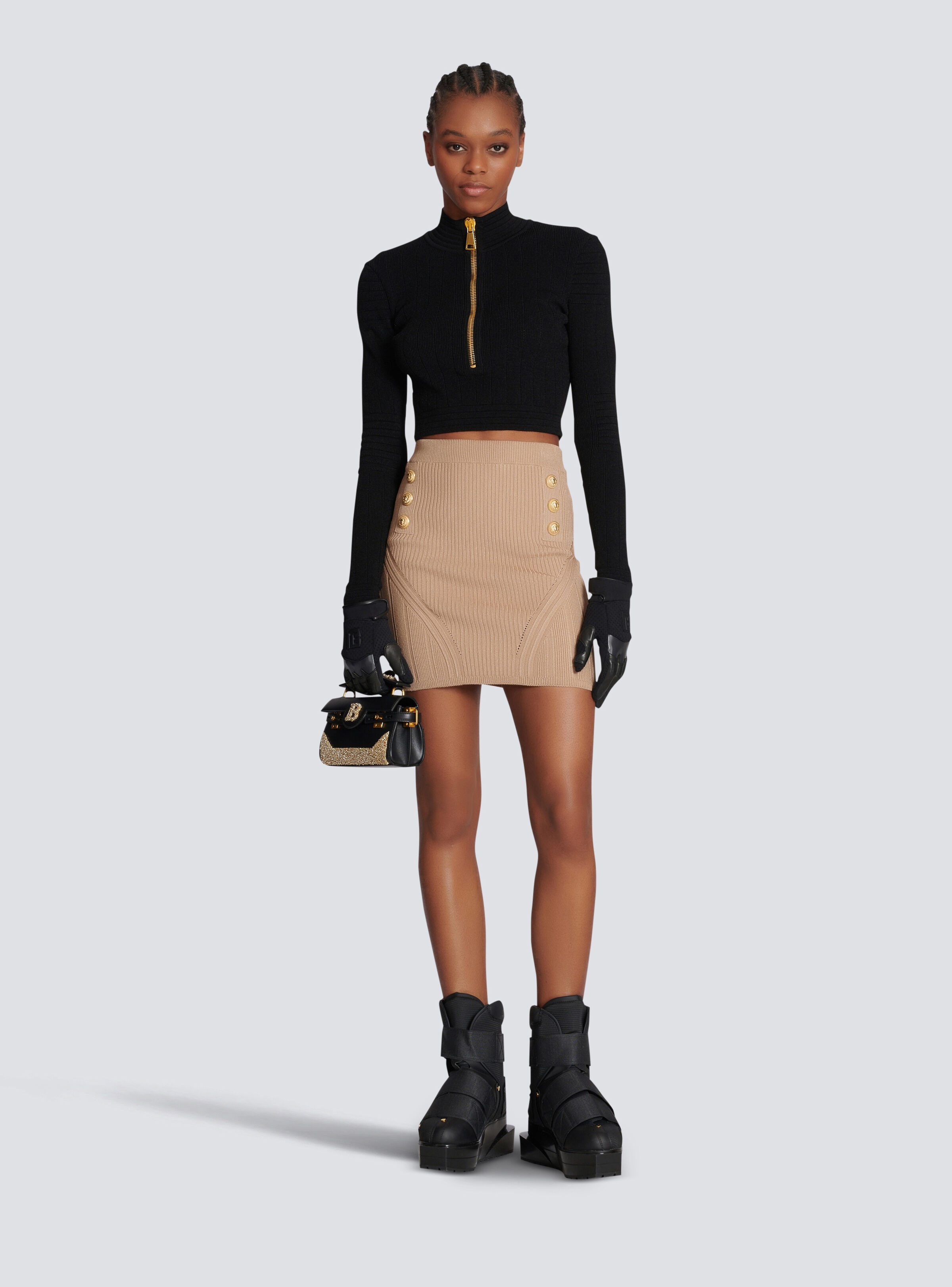 Short double-breasted knit skirt - 2