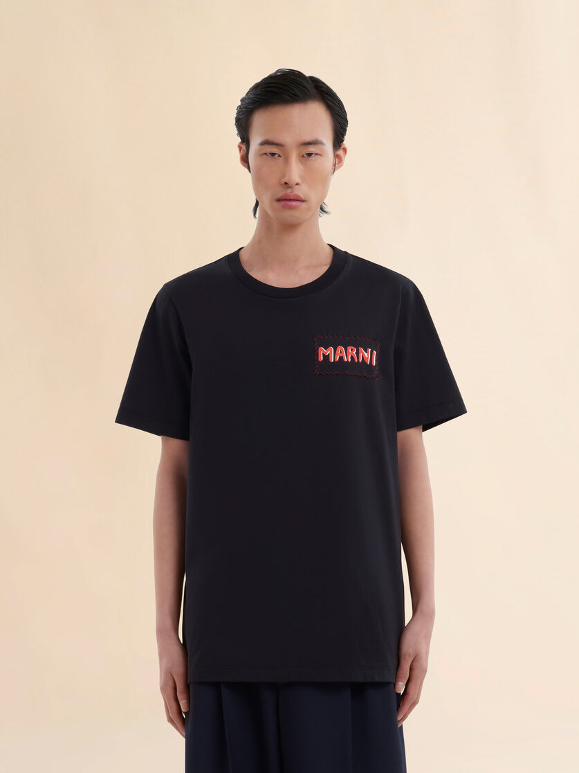 BLACK ORGANIC COTTON T-SHIRT WITH MARNI PATCH - 2