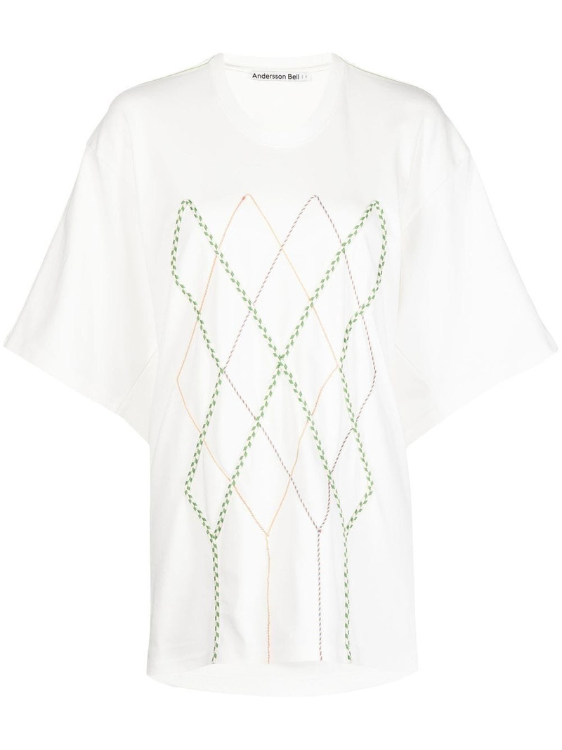 Argyle String Embroidery Oversize T-shirt 1