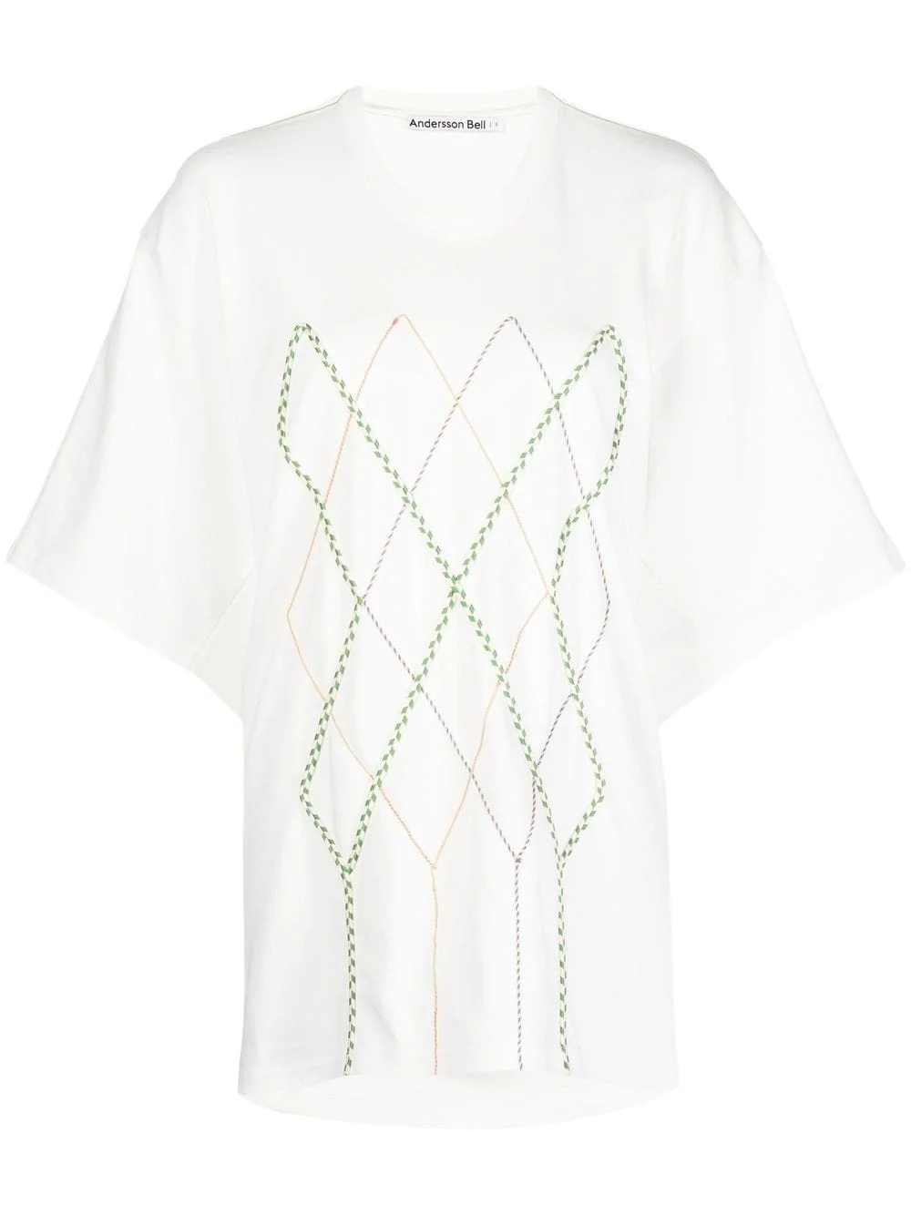 Argyle String Embroidery Oversize T-shirt - 1