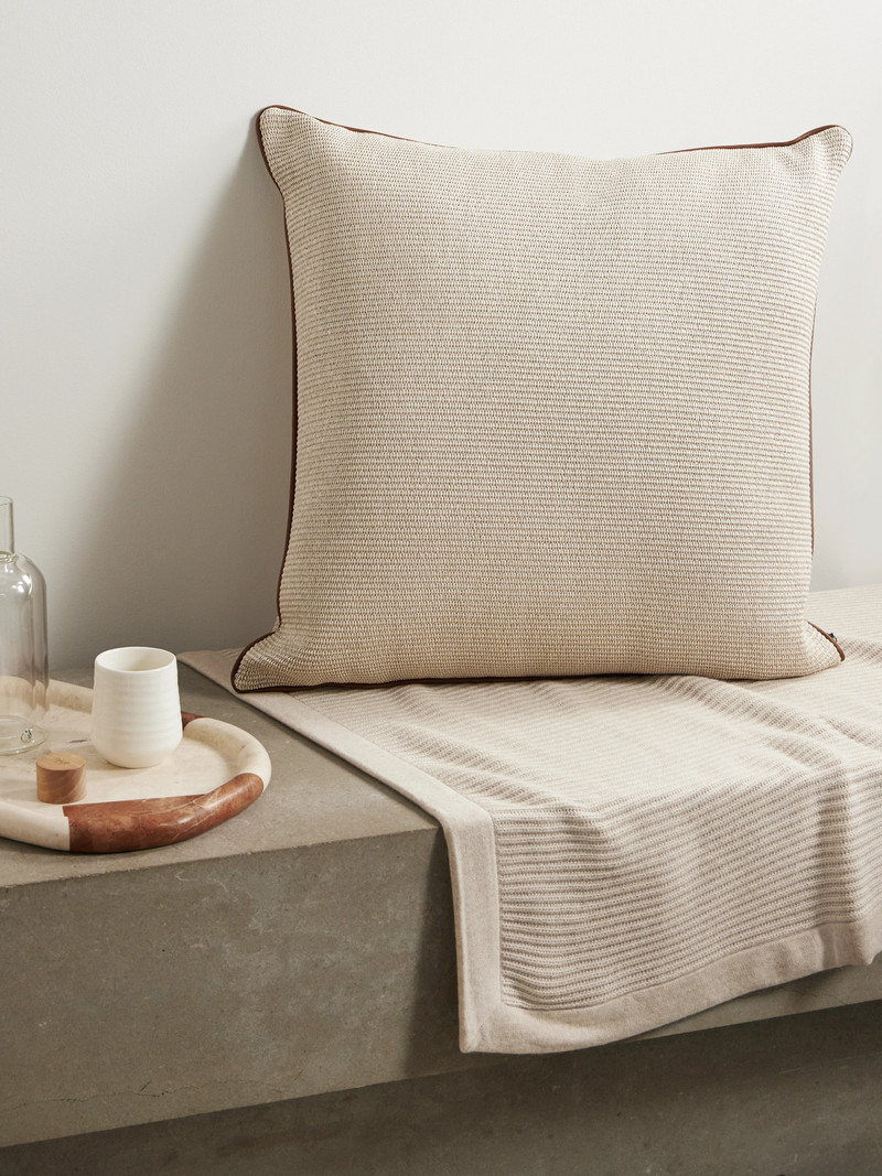 Brunello Cucinelli Leather-trimmed Woven Cotton-blend Cushion outlook