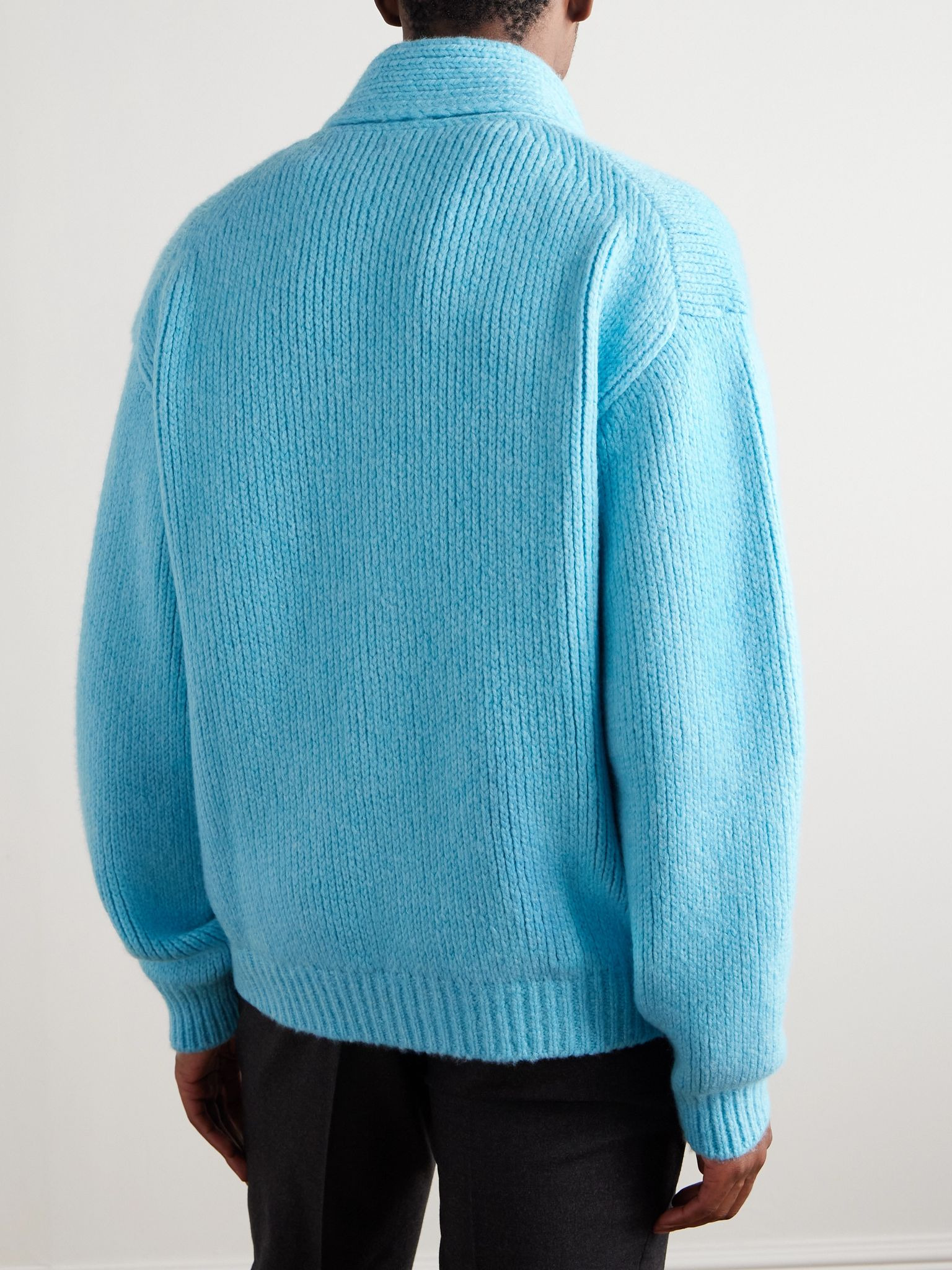 Shawl-Collar Cashmere Cardigan Light blue - 3