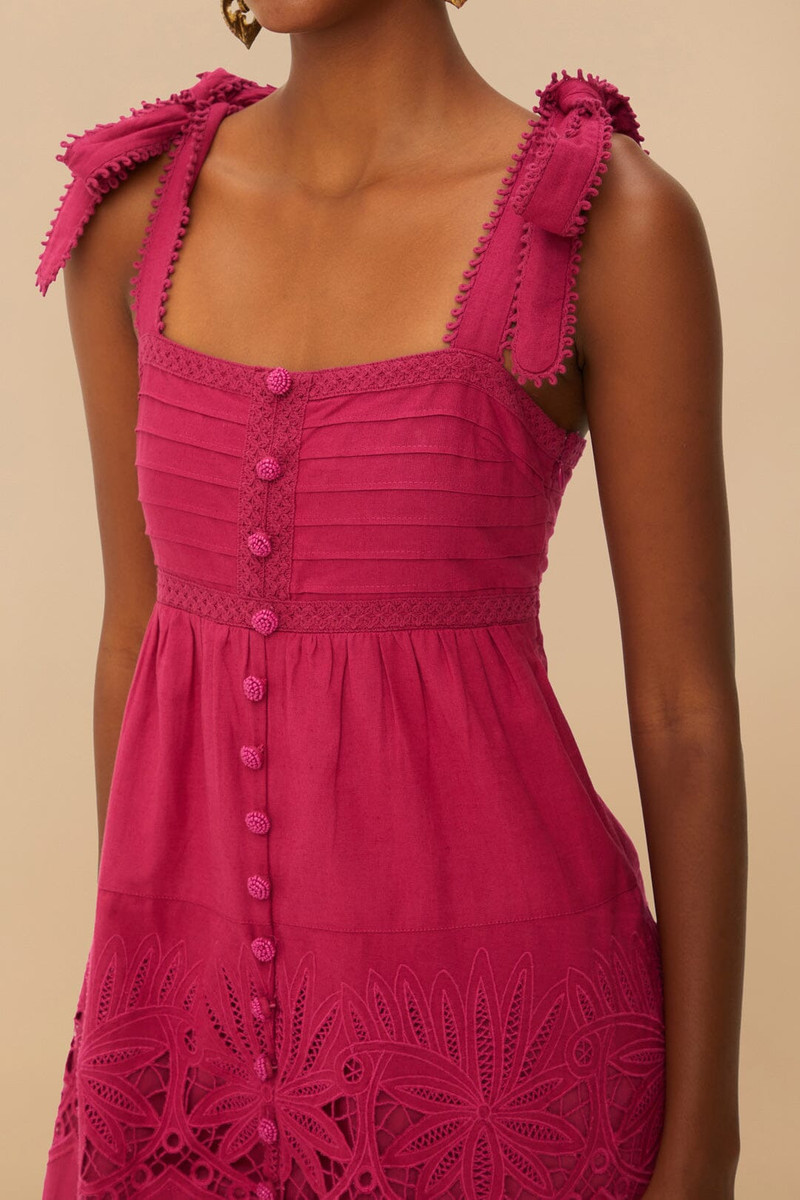 Pink Daisy Embroidered Sleeveless Midi Dress 3
