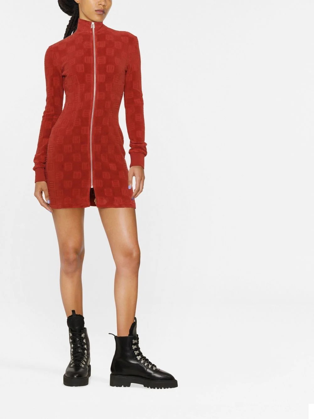 monogram-pattern zip-front mini dress - 2