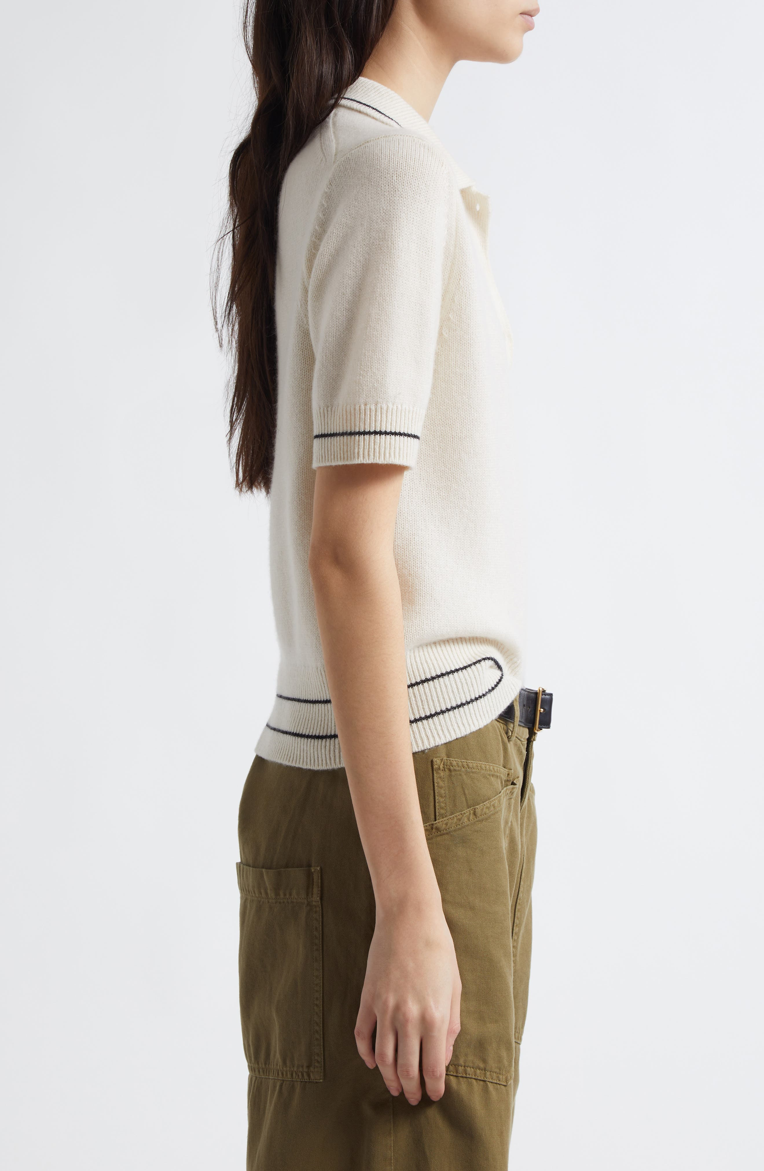 Nili Lotan Carline Cashmere Polo Sweater in Ivory/Black at Nordstrom - 4