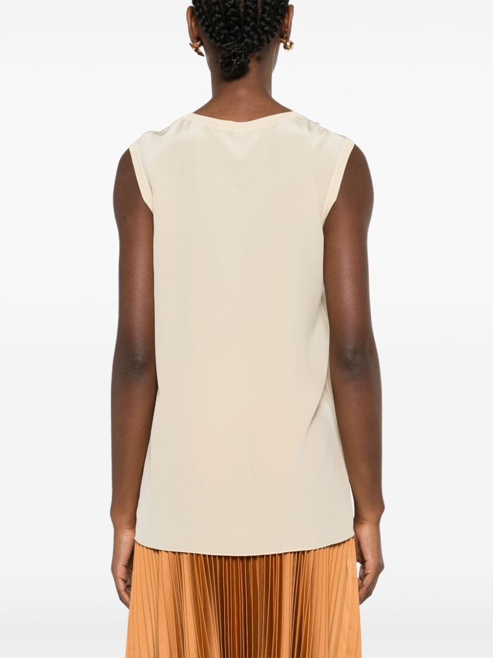 ribbed-trim silk blouse - 4