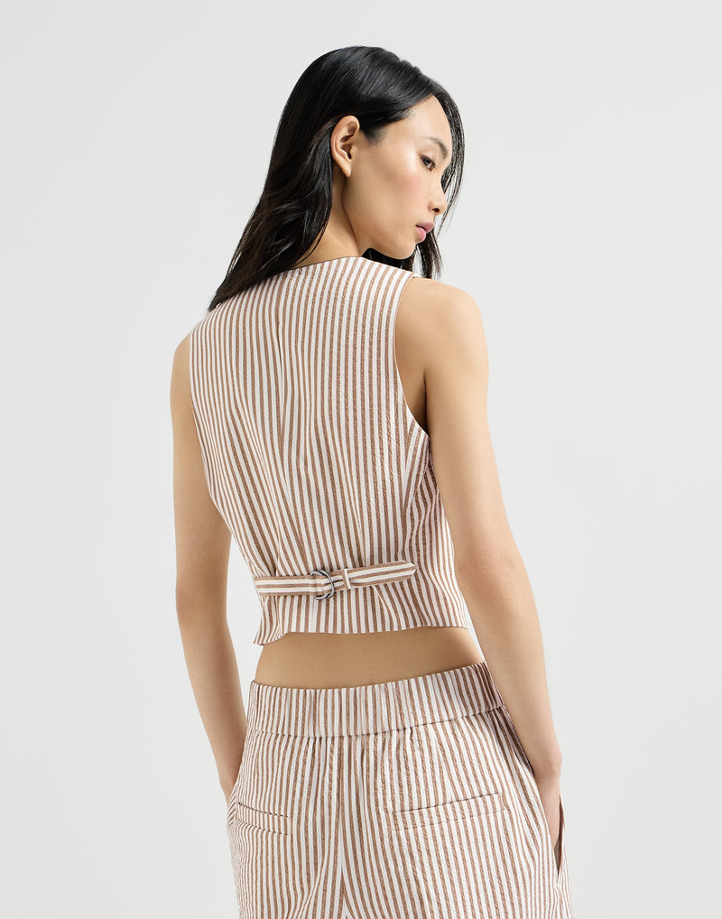 Techno cotton striped seersucker vest with monili 3