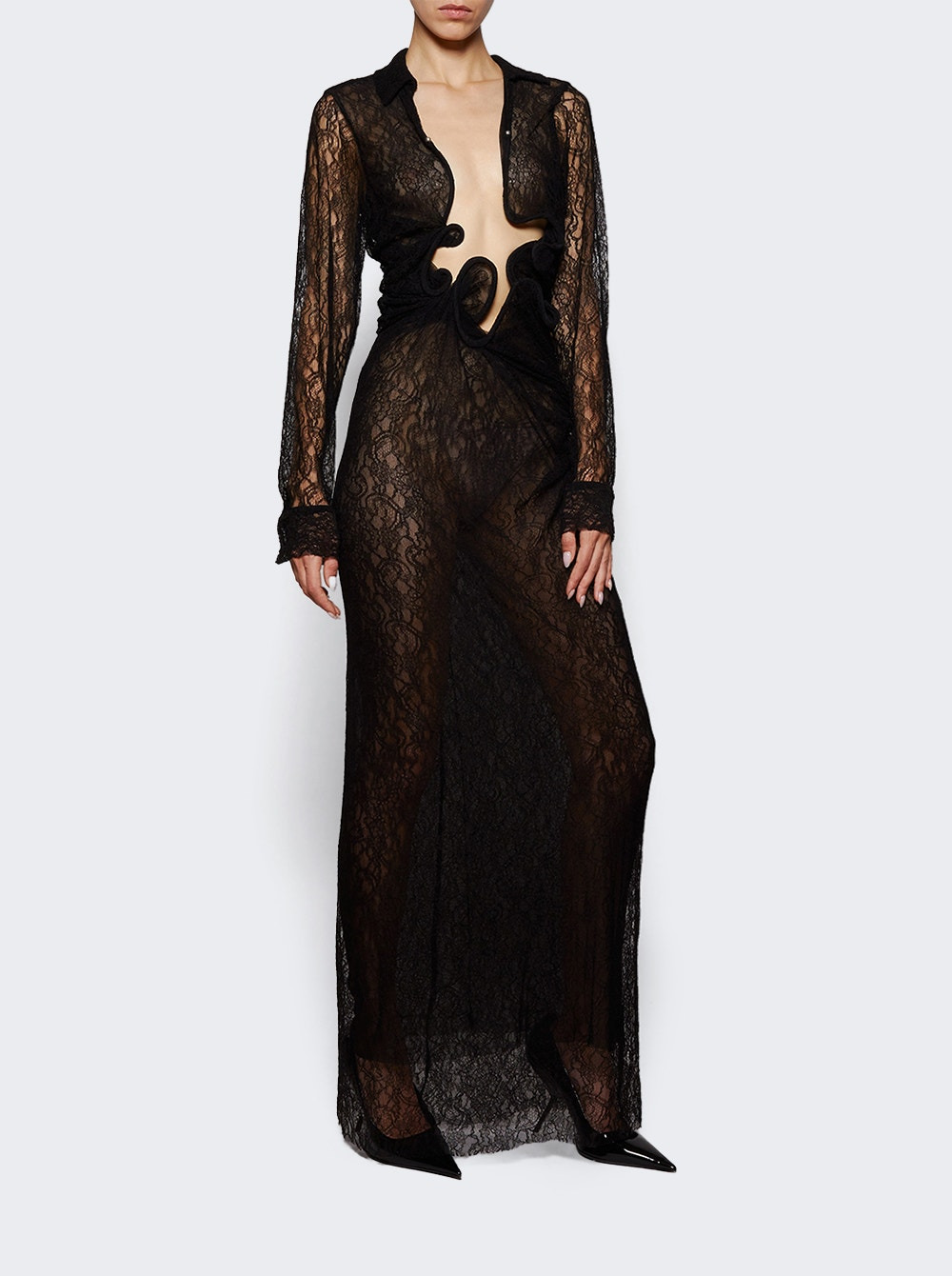 Sheer Lace Venus Plunge Dress Black - 5