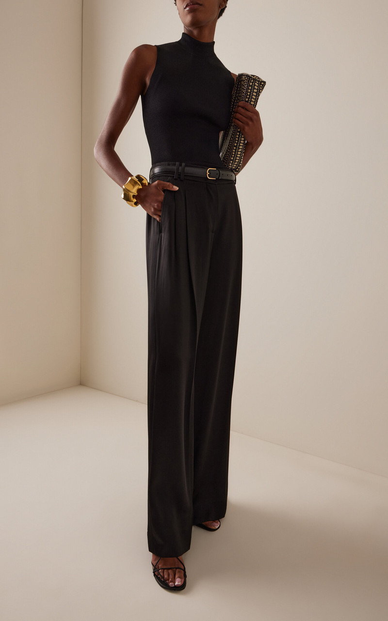 Another Tomorrow Exclusive Pleated Satin Wide-Leg Pants black outlook