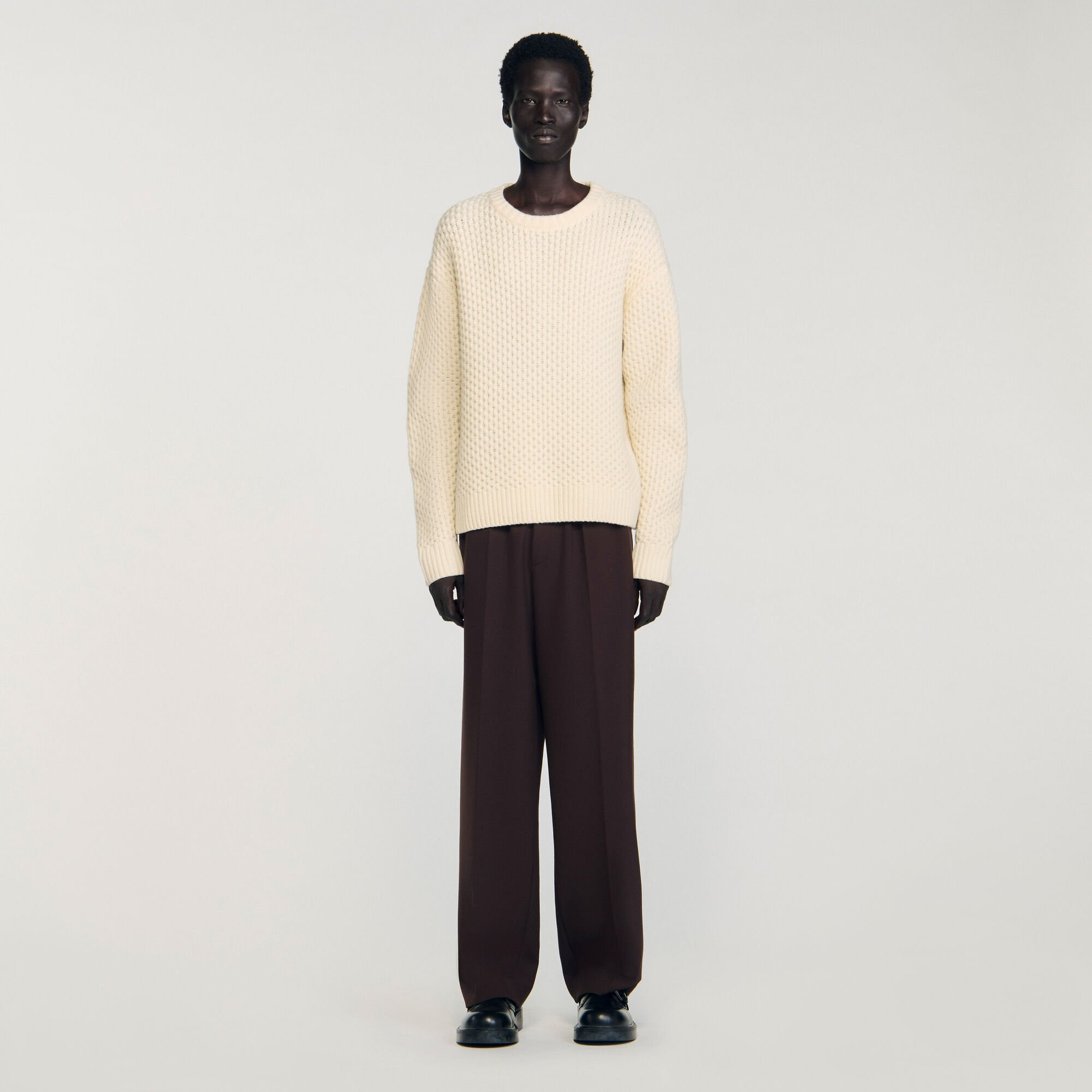 HONEYCOMB STITCH WOOL SWEATER - 2