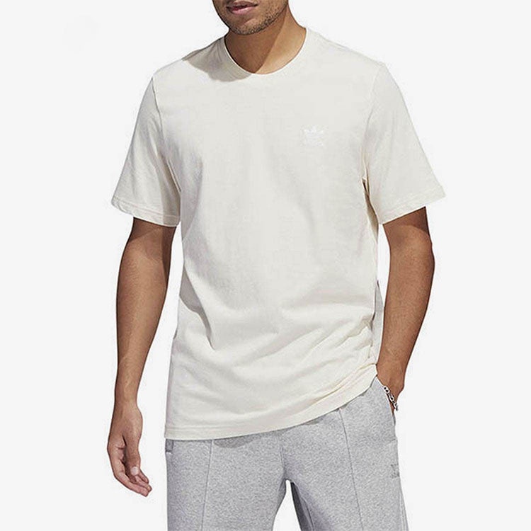 Men's adidas originals Solid Color Logo Athleisure Casual Sports Round Neck Short Sleeve Creamy Whit - 2