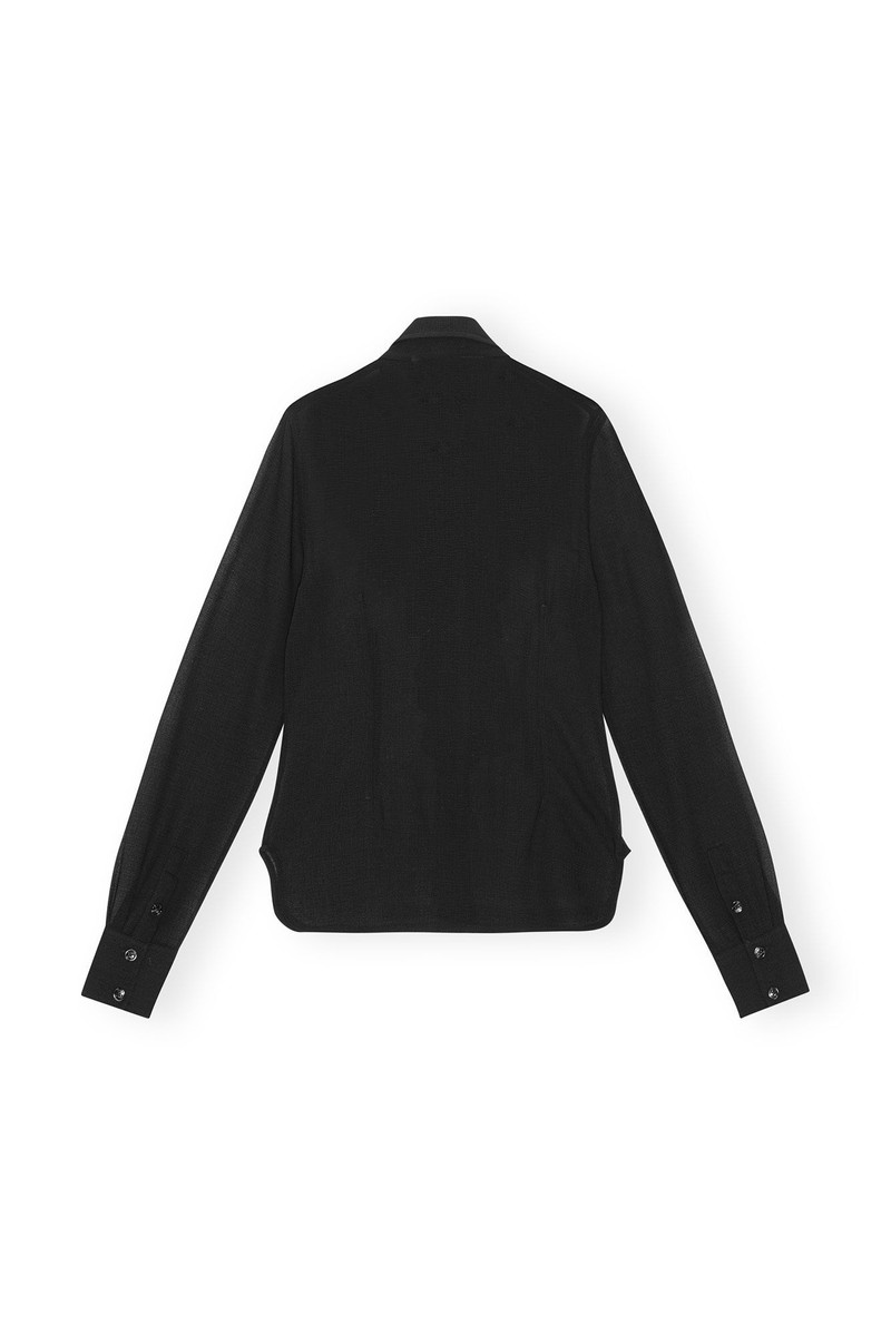 BLACK CHIFFON RUFFLE SHIRT 6