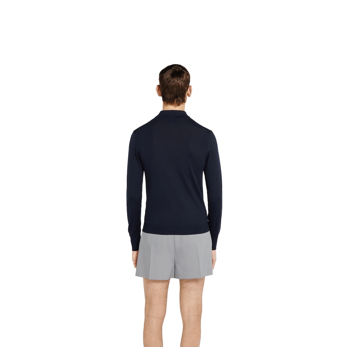 Fine wool knit polo top with intarsia - 4