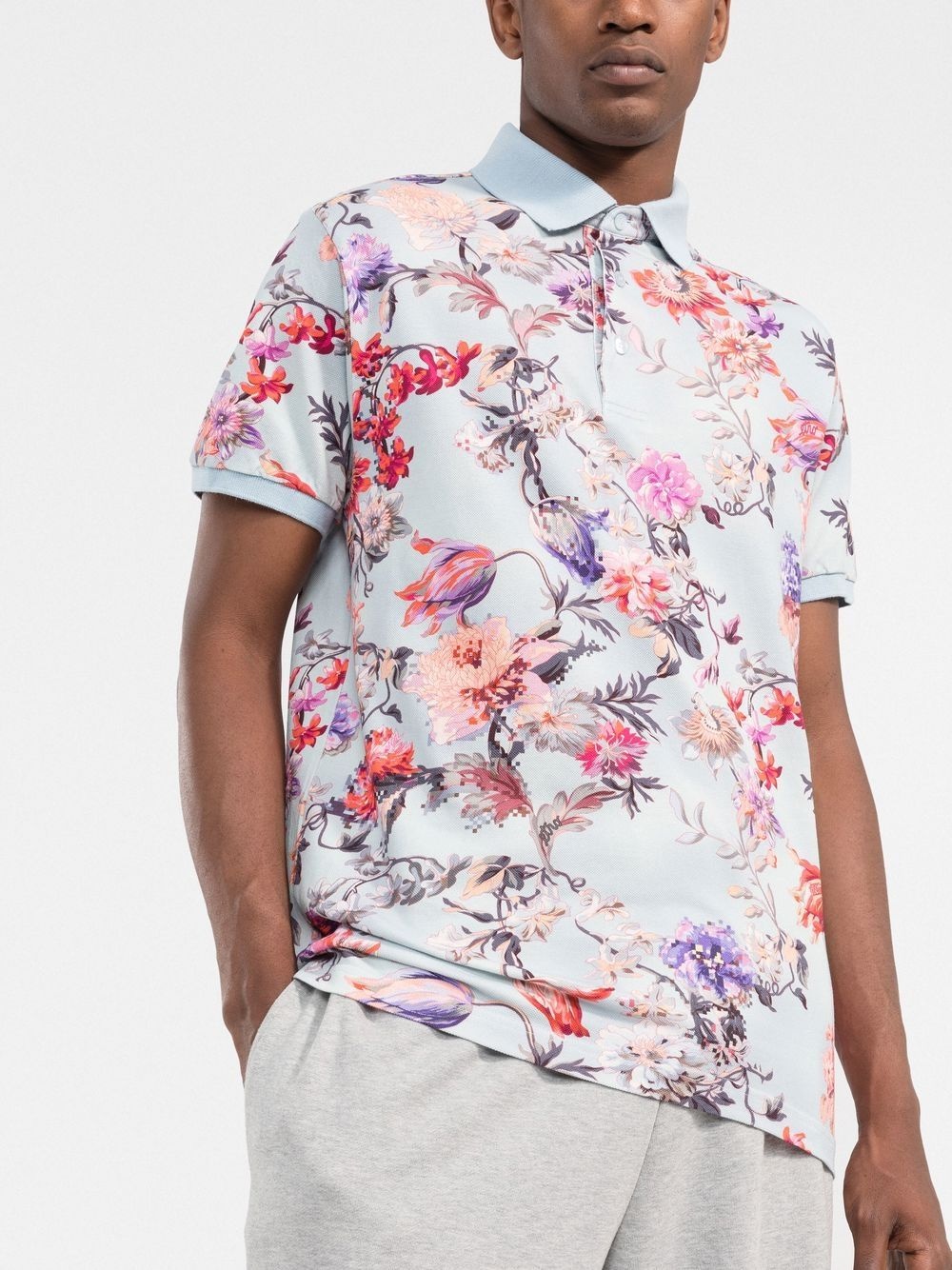 floral-print jersey polo shirt - 3