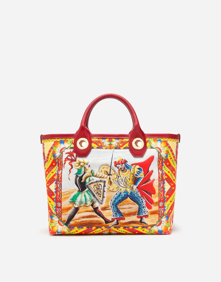 Small Capri shopper in Carretto-print canvas - 4