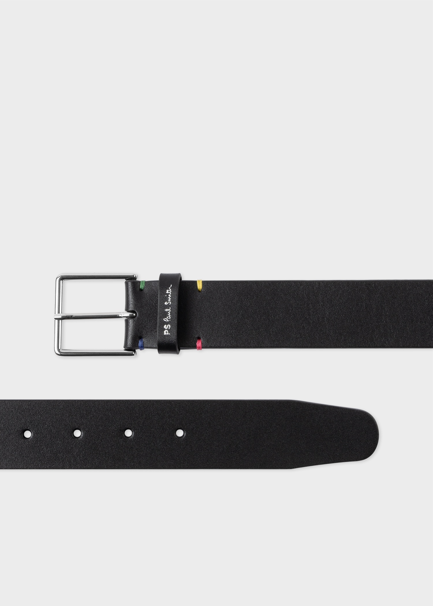 Black Leather Belt With Colourful Stitch Detail - 1