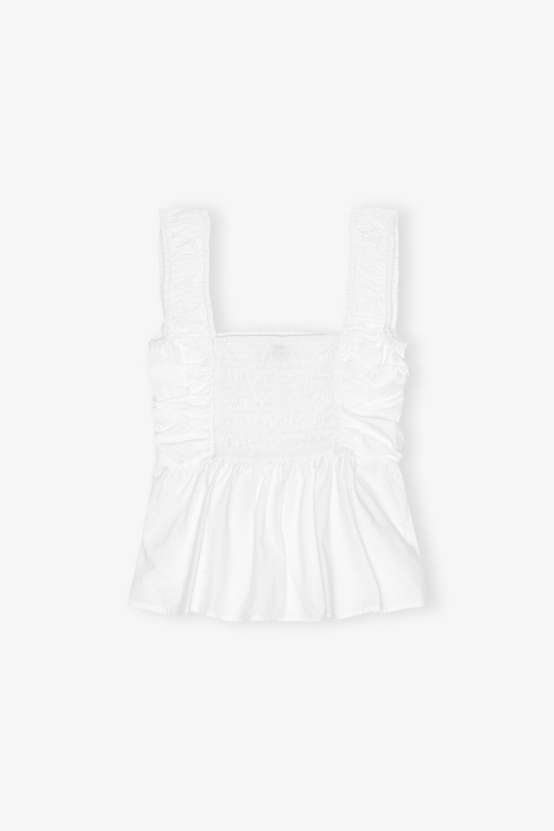 WHITE COTTON POPLIN SMOCK STRAP TOP 7