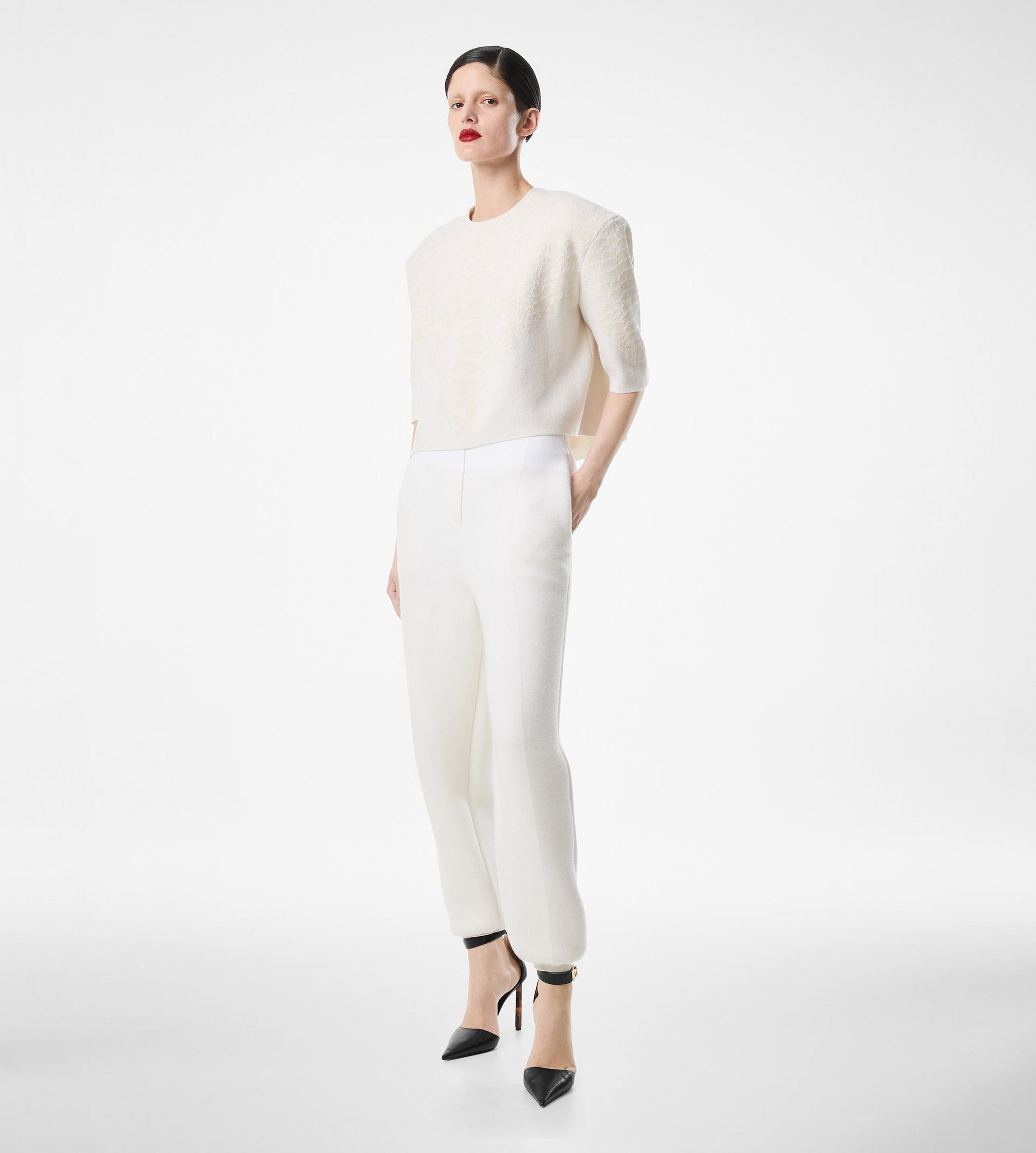 MERINO CASHMERE CREWNECK T-SHIRT WITH SILK CHENILLE EMBOSSED PYTHON DETAIL - 4