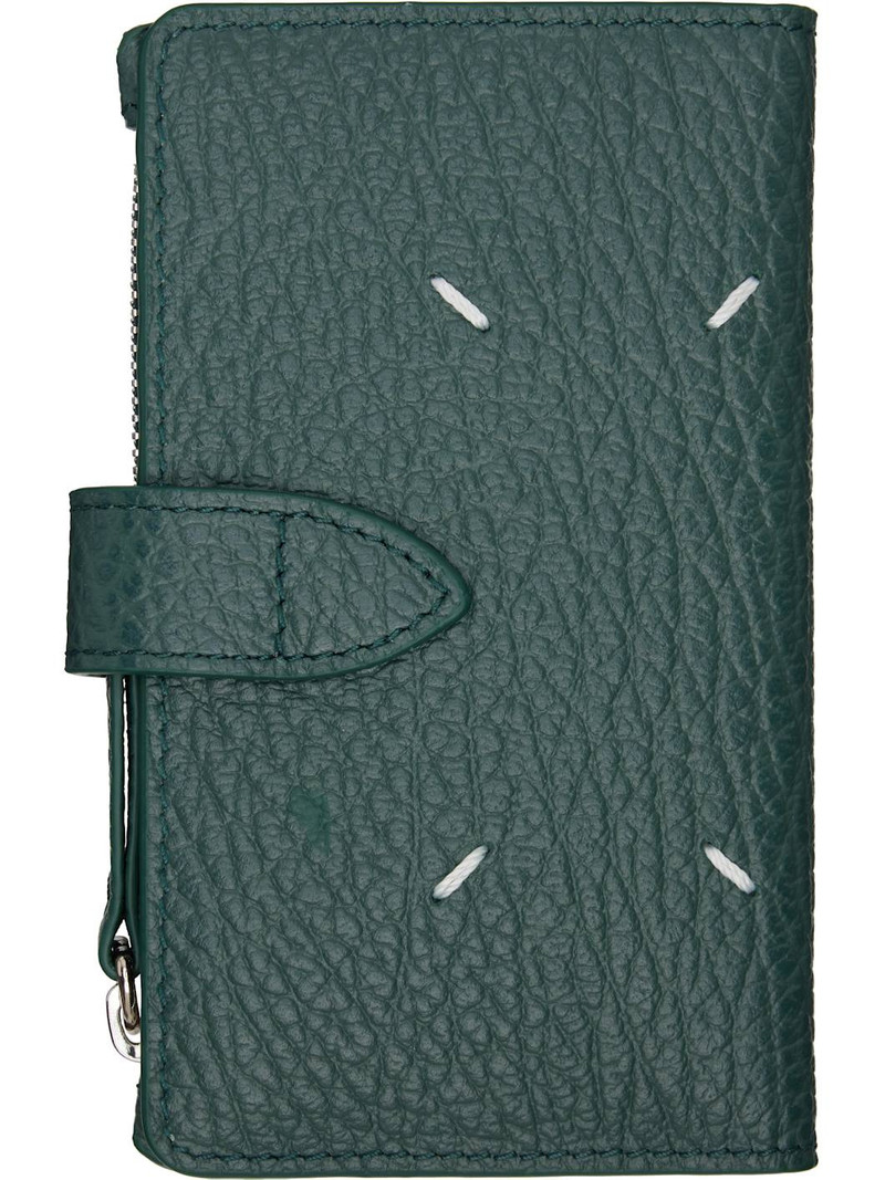 Maison Margiela Green Four Stitches Zip Card Holder outlook