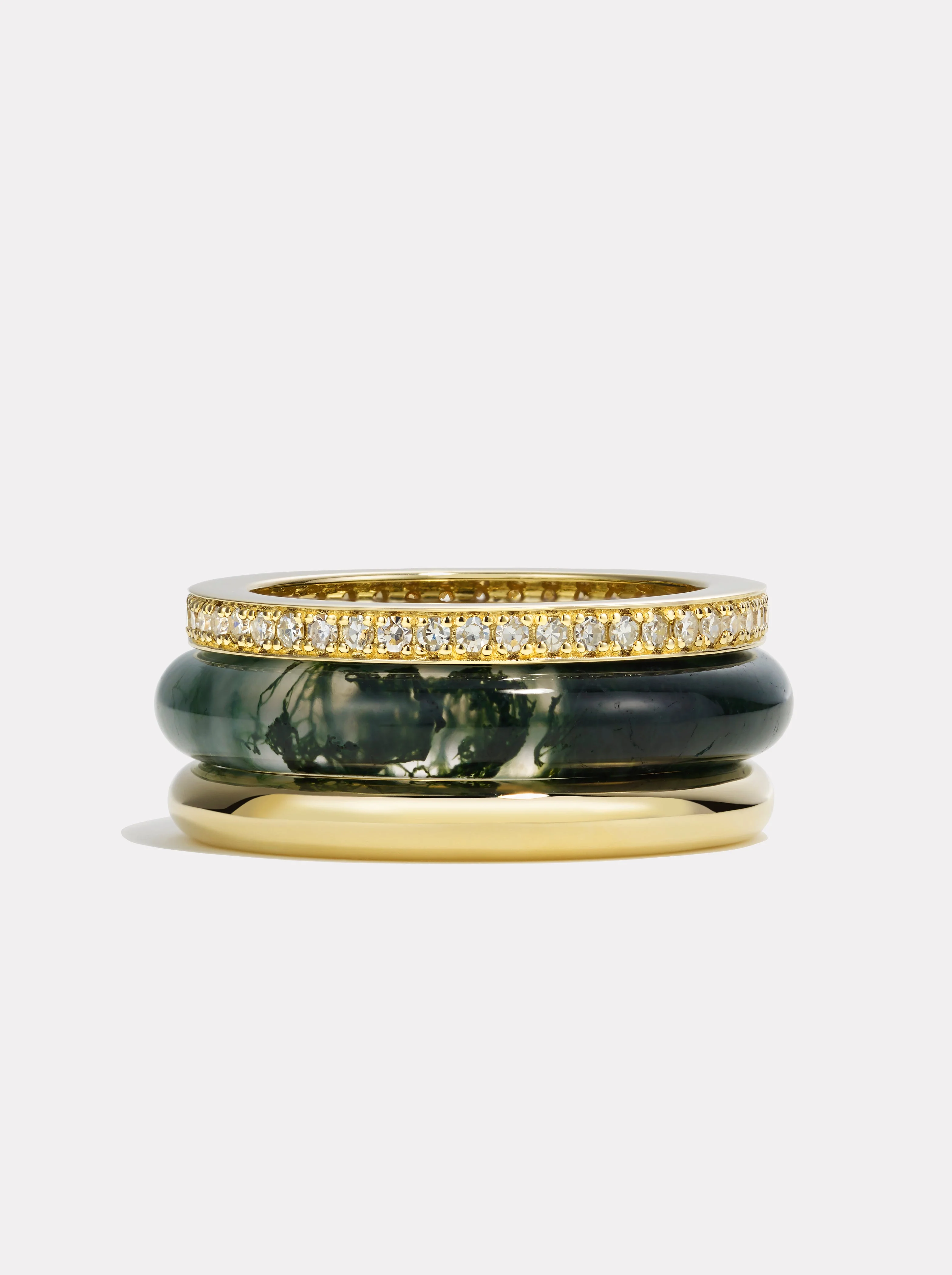 Stack_Slim Classic Ring Stack Moss Agate | White Diamond - 1
