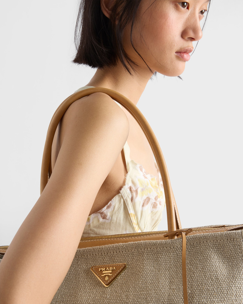 Large linen and leather tote bag 8