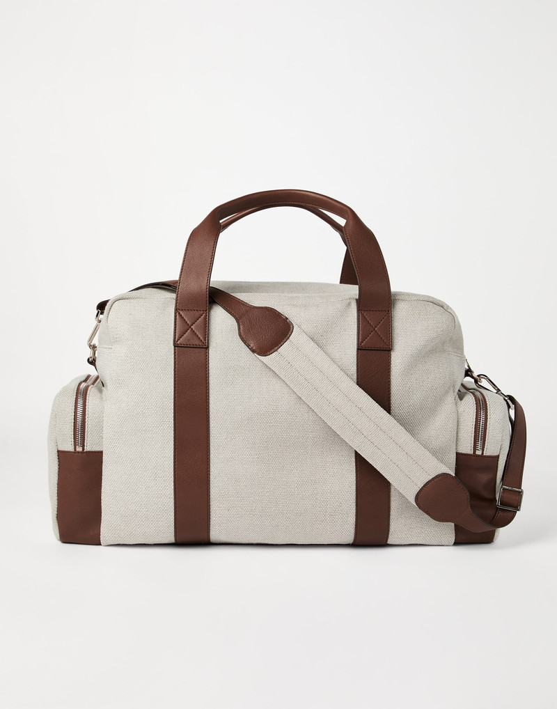 Brunello Cucinelli Water-resistant canvas and buffalo leather leisure bag outlook