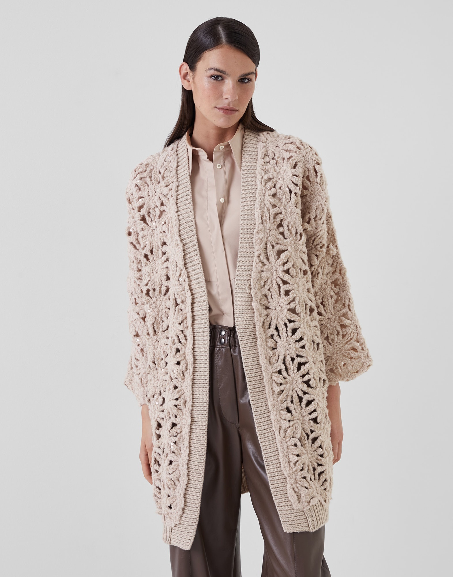 Brunello Cucinelli Dazzling flowers embroidery long cardigan