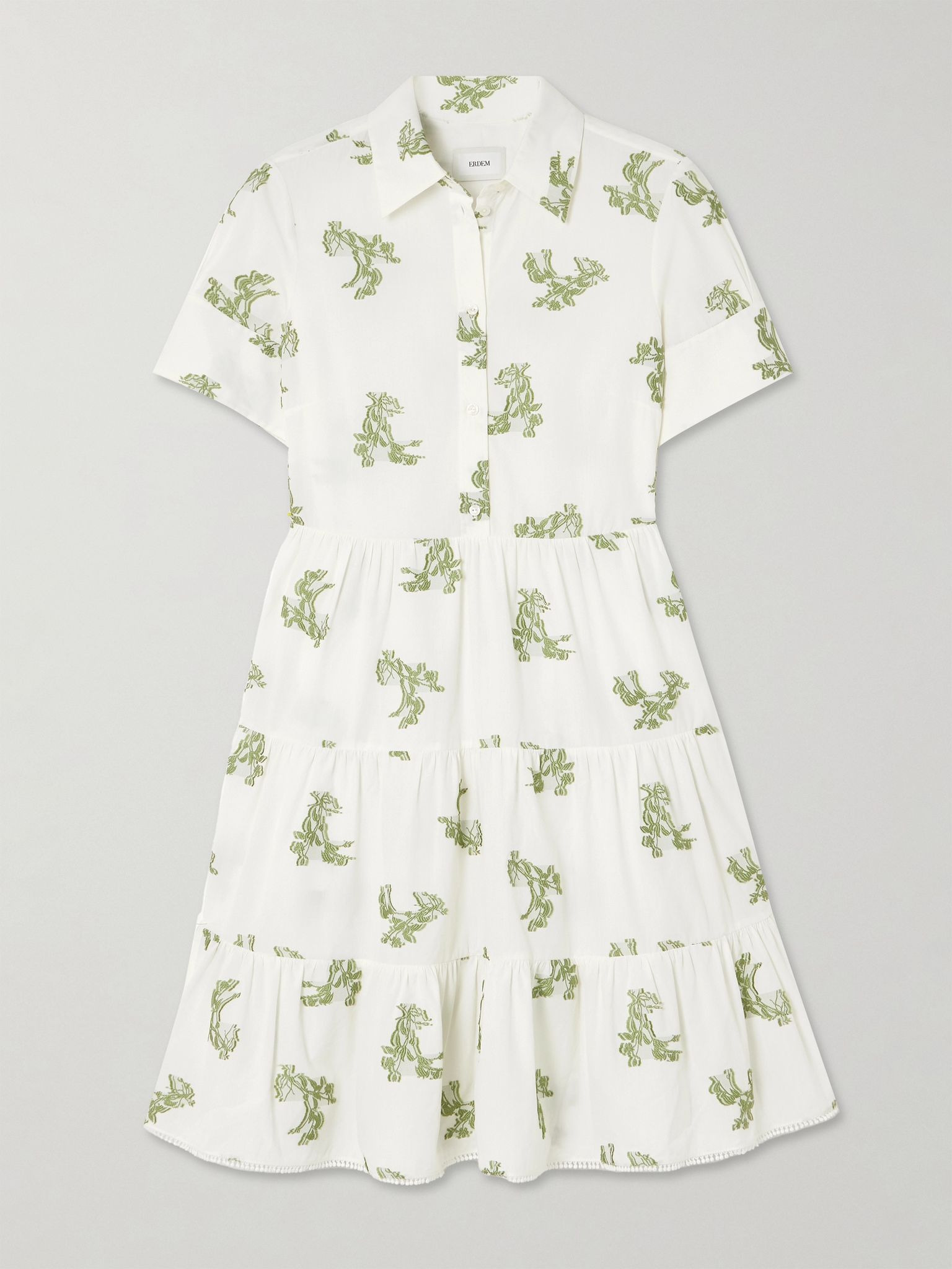 Embroidered gathered fil coupé cotton mini dress Ivory - 1