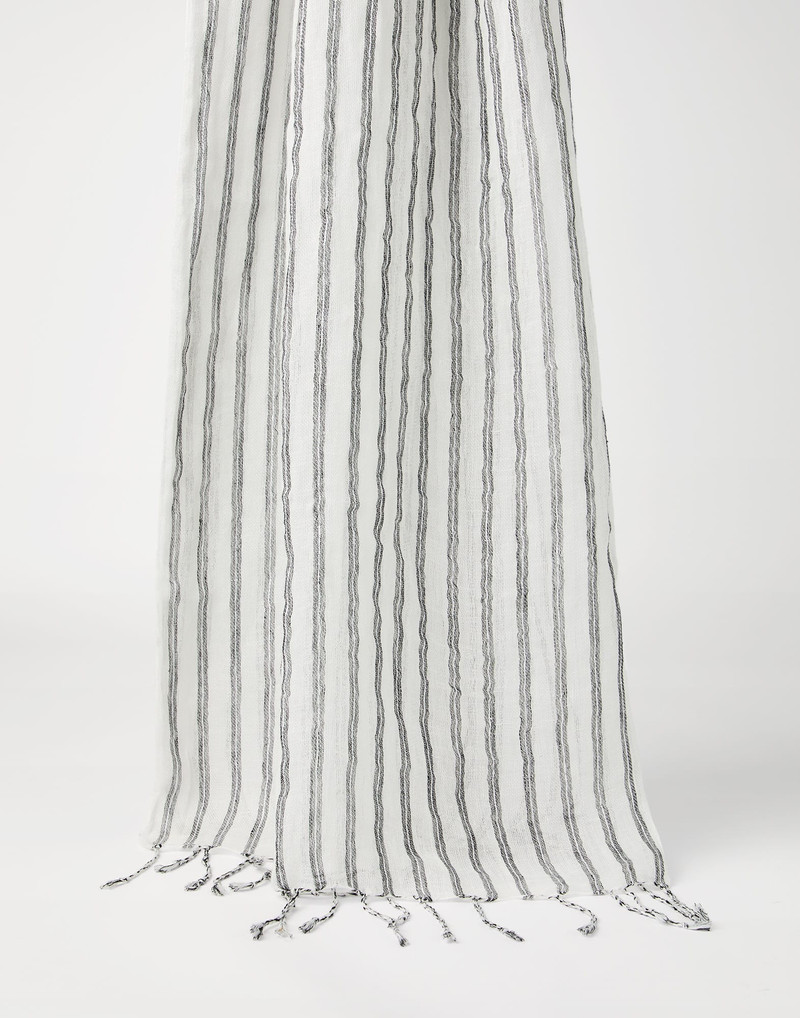 Sparkling striped linen scarf with fringe - 1