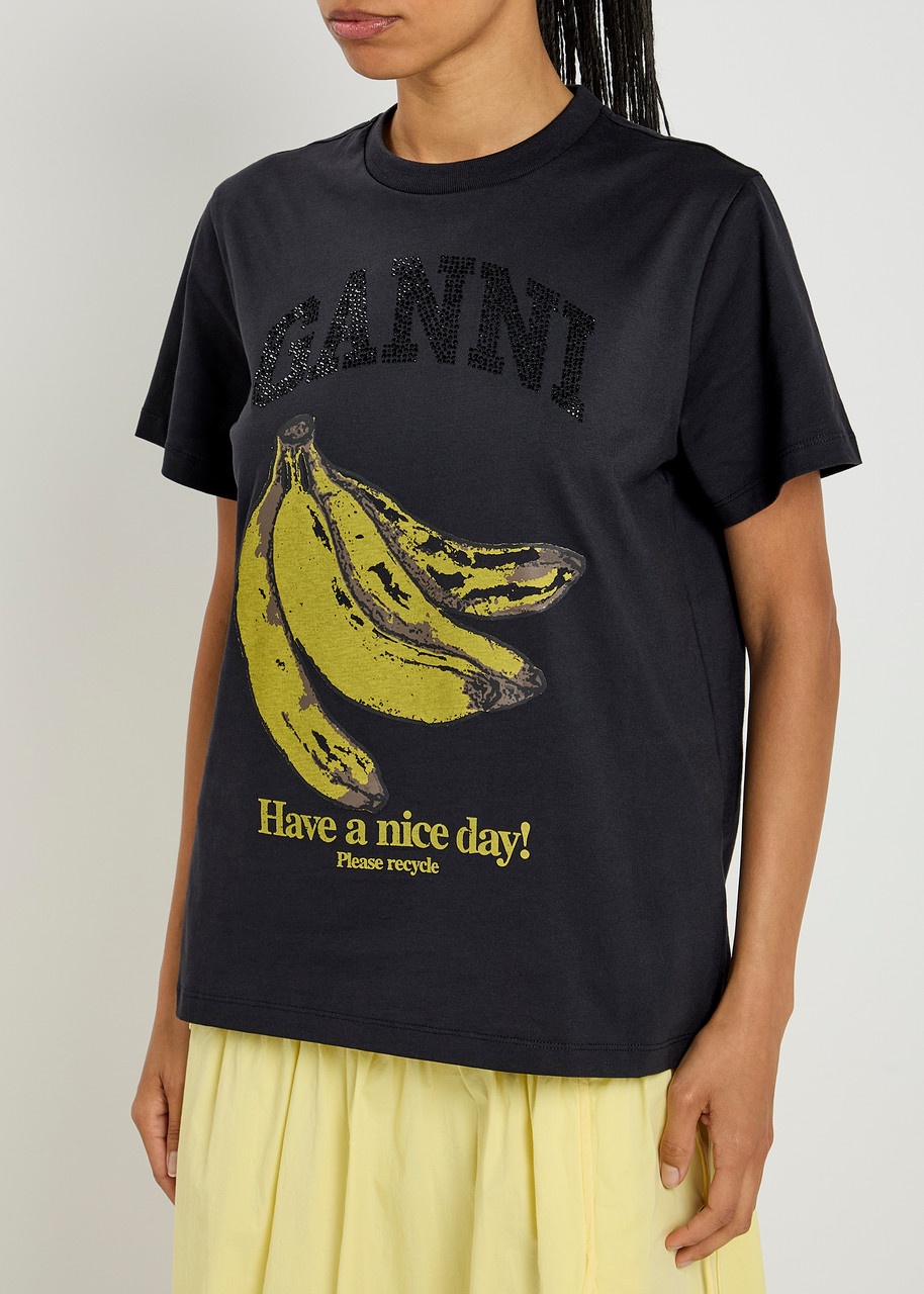 Ganni Banana-print Logo Cotton T-shirt - 2