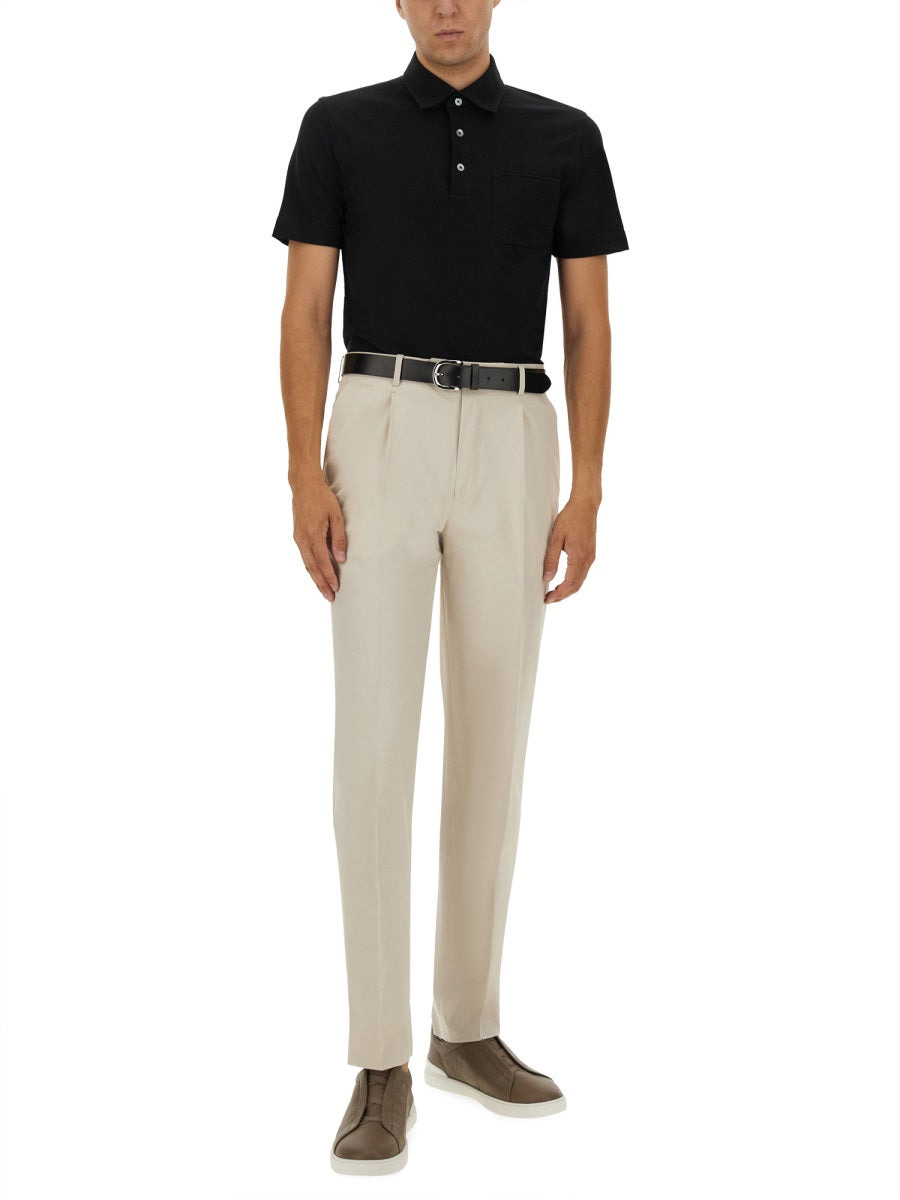 Zegna Men Cotton Polo Shirt With Pocket - 2