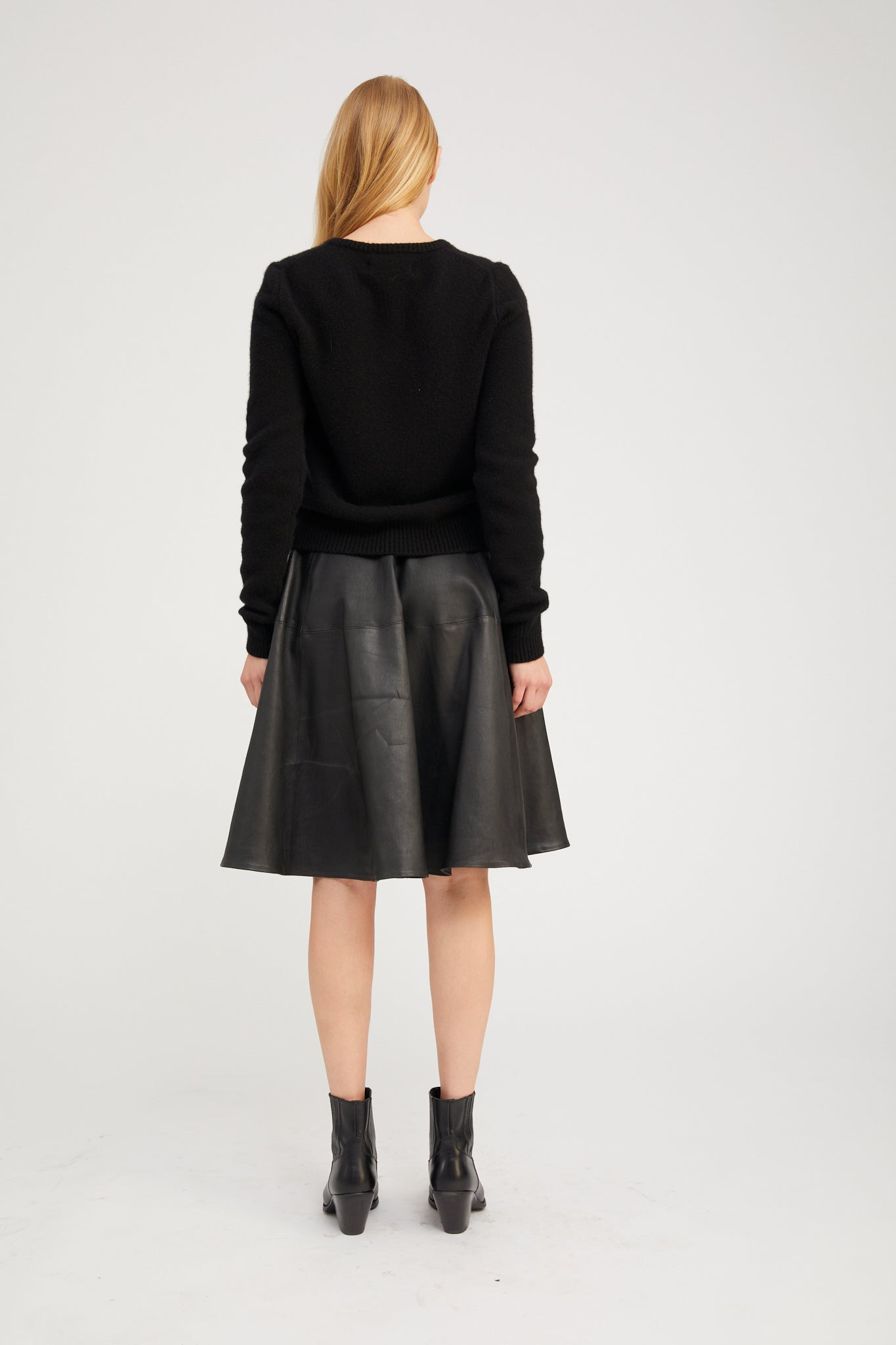 BLACK LEATHER BARDOT SKIRT - 4