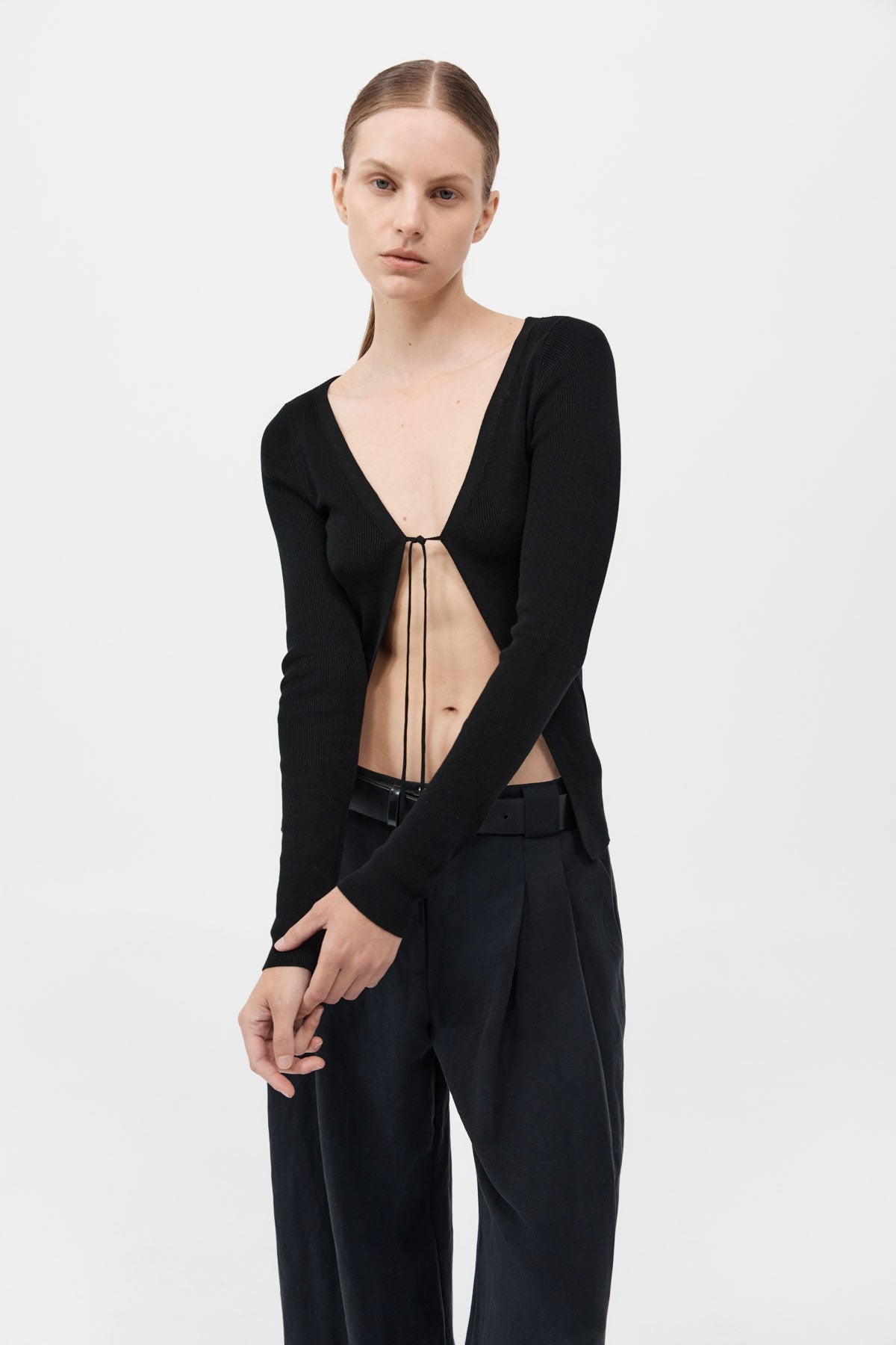 Rouleau Tie Reversible Knit Top - Black - 3