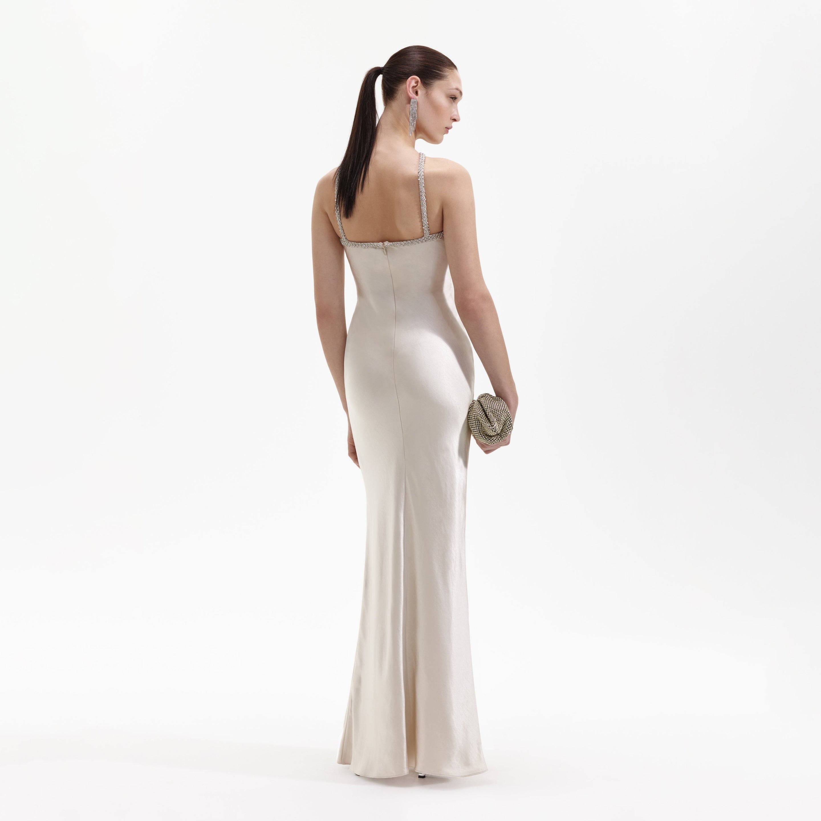 Champagne Satin Diamante Maxi Dress - 3