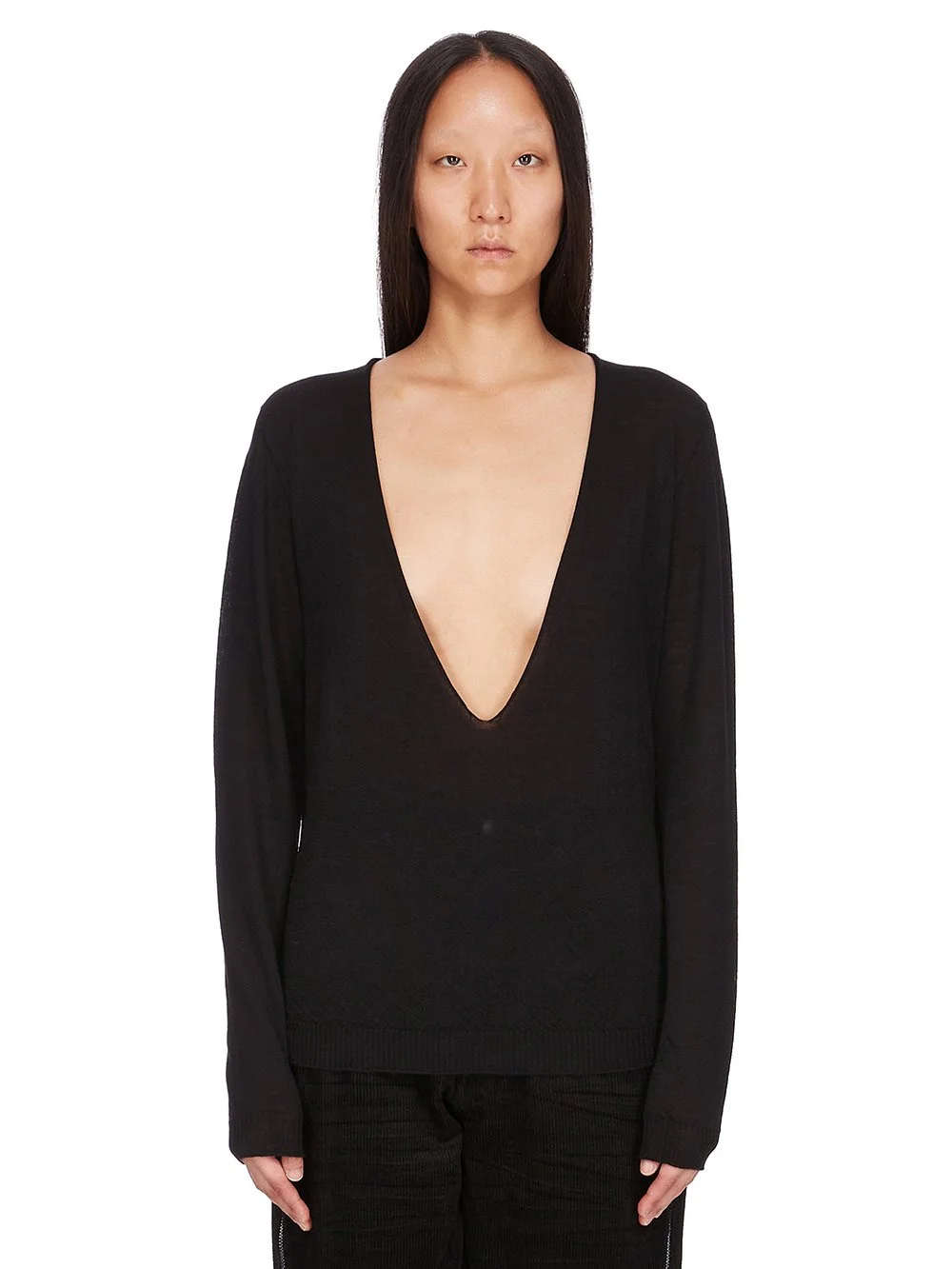 Black Hollywood V Neck Pull Sweater - 1
