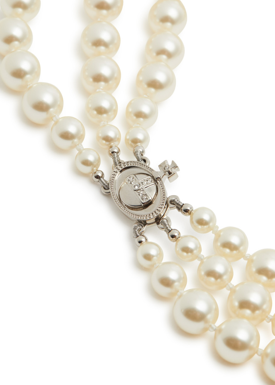 Three Row Bas Relief faux pearl choker - 4