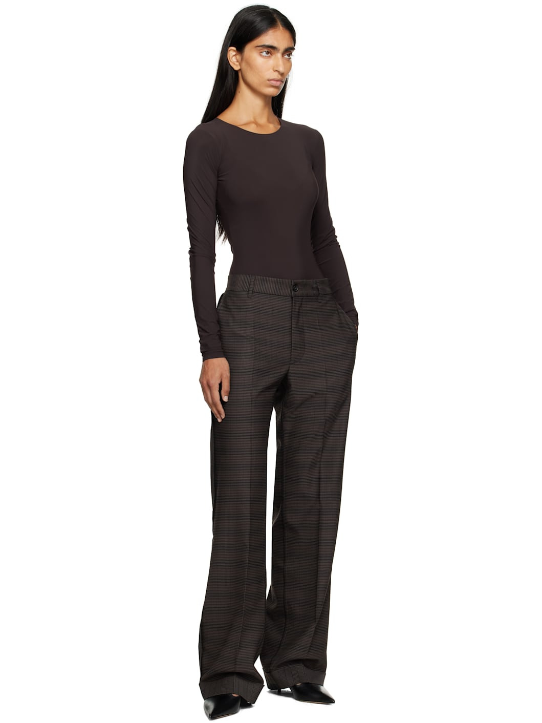 Brown & Black Checked Tailoring Trousers - 4