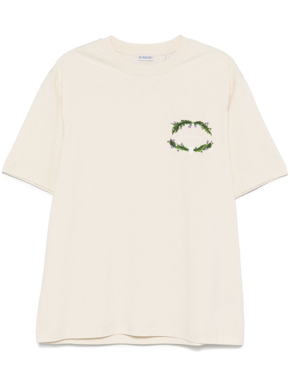 【送料&関税込】Burberry Beige Cotton T-shirt With Flower Pr Burberry logo-embroidered T-shirt | REVERSIBLE