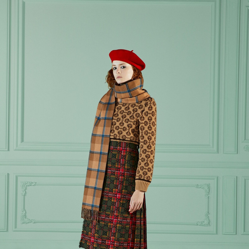 GG and tartan wool jacquard scarf 3